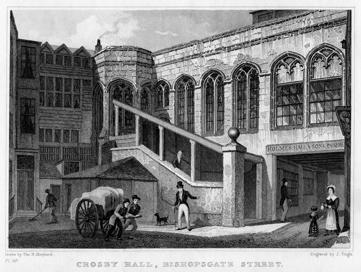 Crosby Hall, Bishopsgate Street, London City, 1830. alkotó: J. Tingle