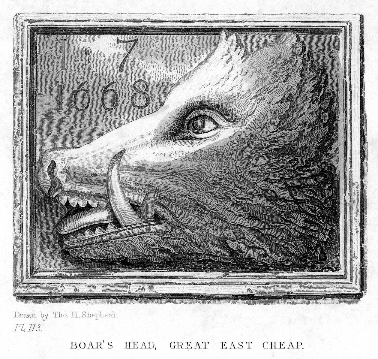 Fogadótábla a Boars Head Tavernből, Eastcheap, London, 19. század. alkotó: J. Tingle