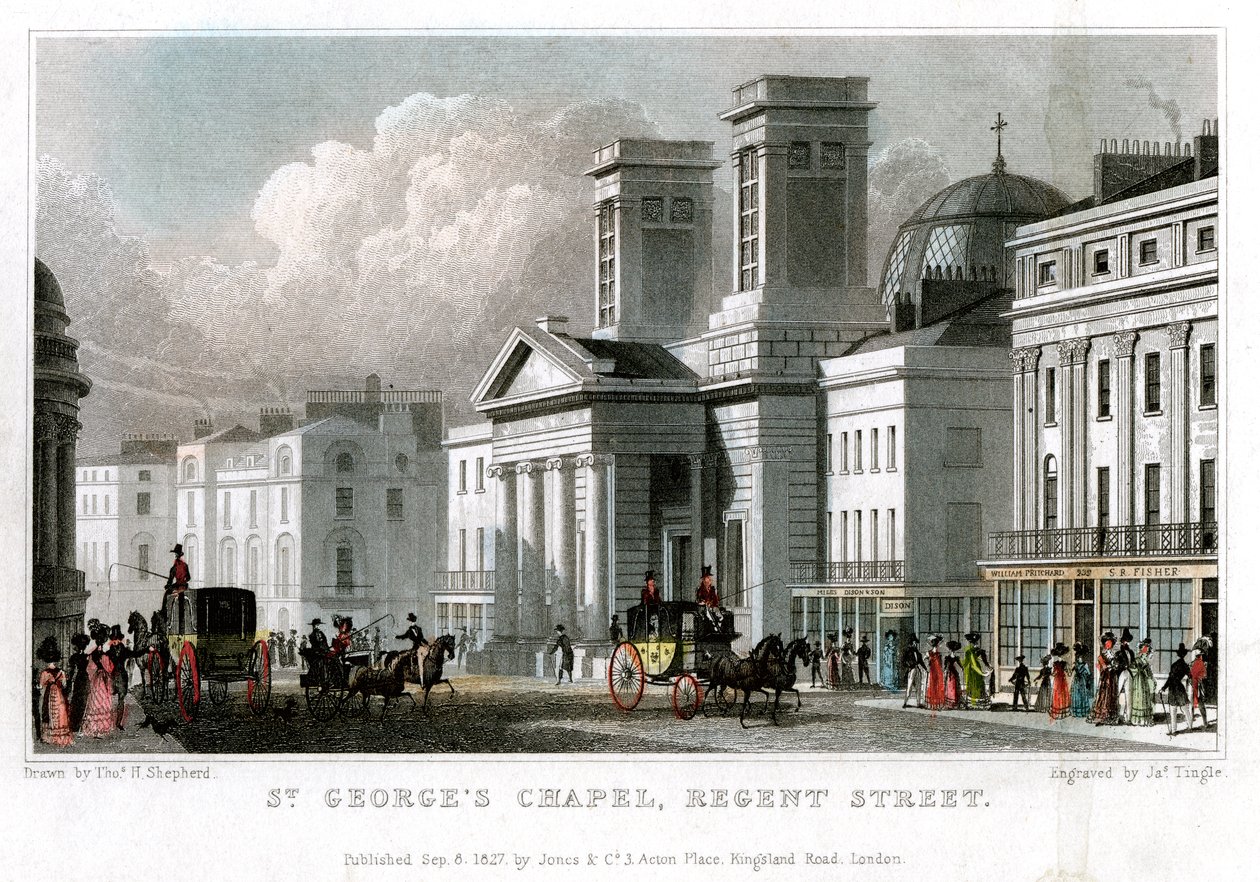 St Georges Chapel, Regent Street, Westminster, London, 1827. alkotó: J. Tingle