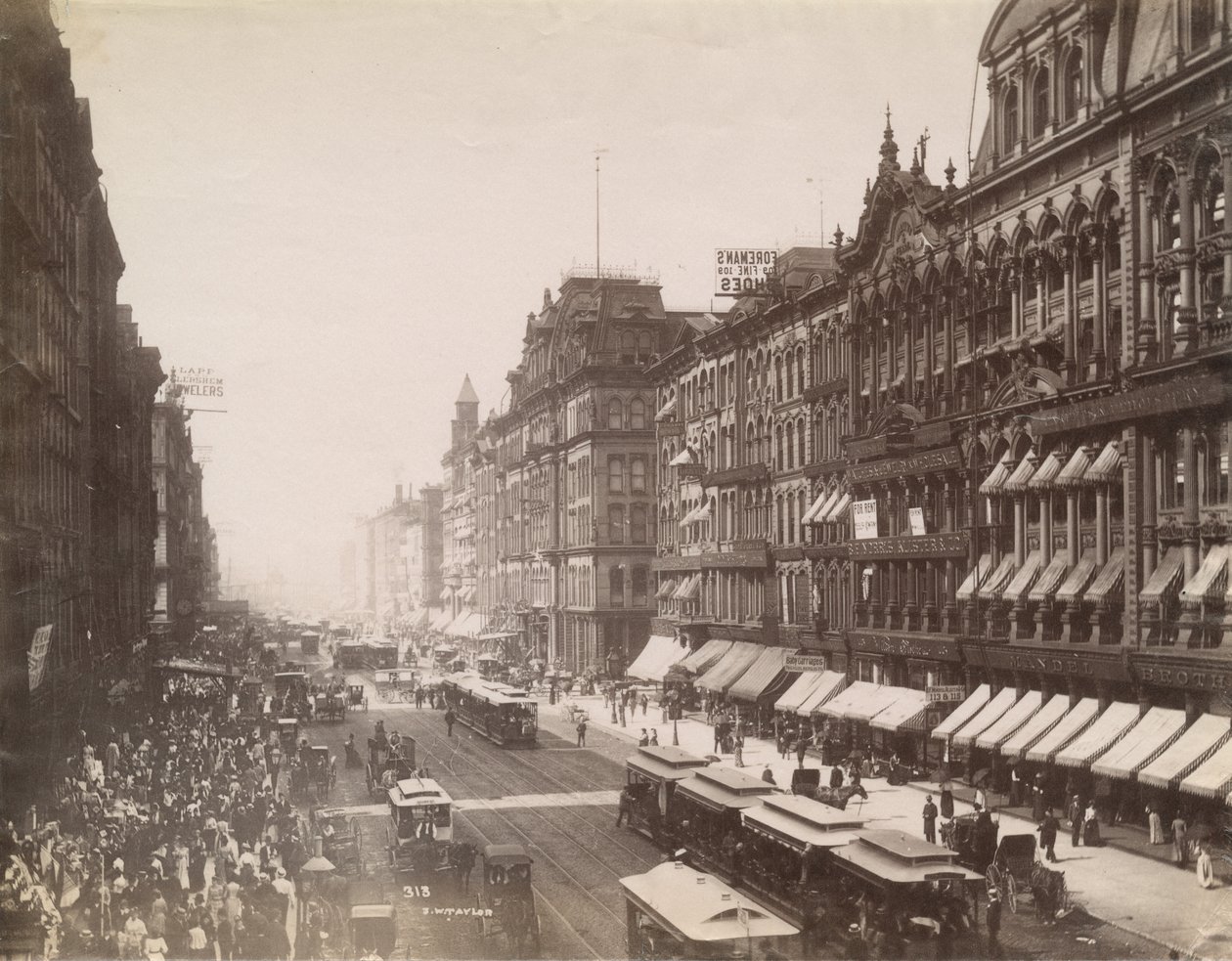 Kilátás a State Streetre északra a Madison Streetről, Chicago, 1890 alkotó: J. W. Taylor