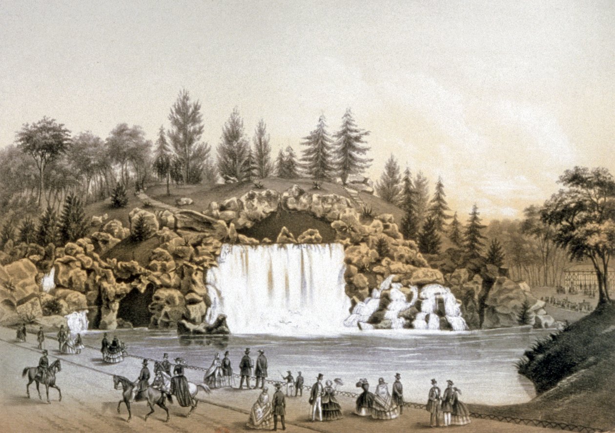 A Bois de Boulogne-vízesés, 1860 körül (litográfia) alkotó: J. Walter