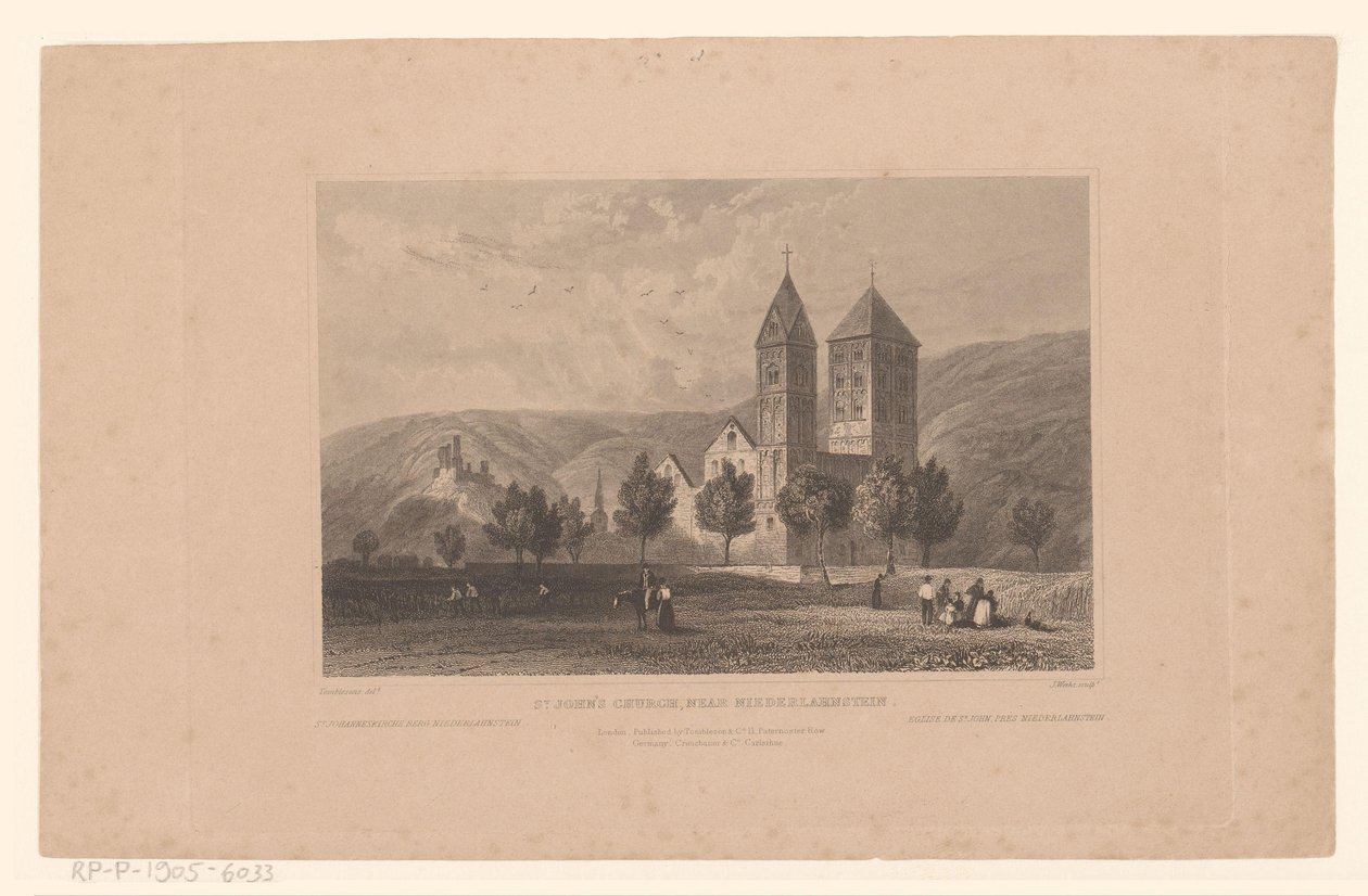 Kilátás a Johanniskirche-re, Lahnstein közelében Utca. János-templom, Niederlahnstein közelében / St. Johanneskirche Berg Niederlahnstein / Eglise de St. János. Pres Niederlahnstein (cím a tárgyon) alkotó: J. Weeks