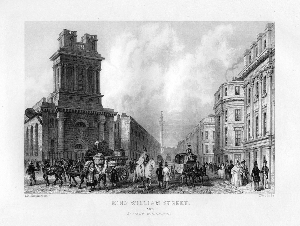 King William Street és St Mary Woolnoth, London, 19. század. alkotó: J. Woods