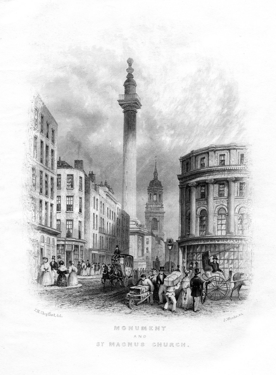 Szent Magnus vértanú emlékműve és temploma, London, 19. század. alkotó: J. Woods