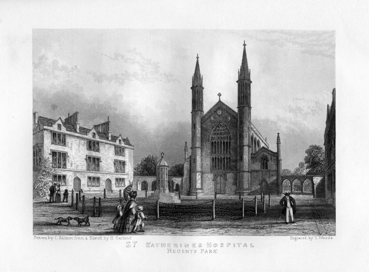 St Katherines Kórház, Regents Park, London, 19. század. alkotó: J. Woods