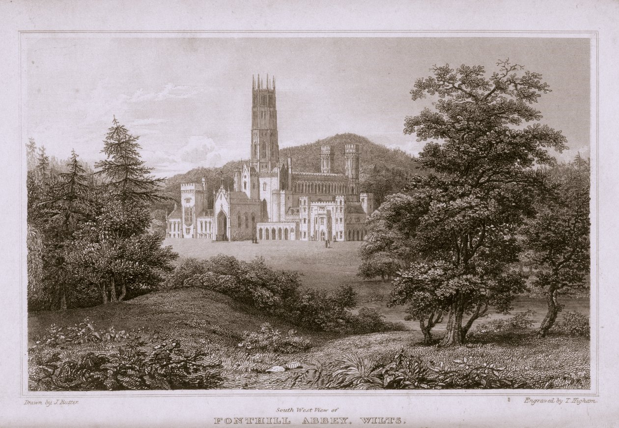 A Fonthill-apátság délnyugati képe, T. Higham metszet, 1823 alkotó: J. after Rutter