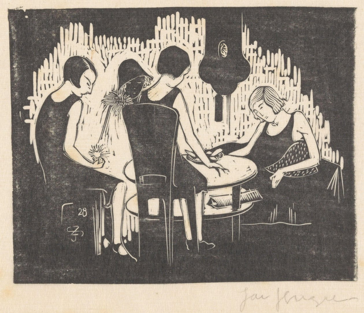 Négy nő ül egy asztalnál alkotó: Jac Jongert (signed by artist)
