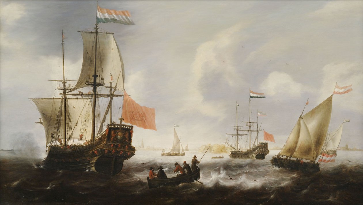 Holland fregattok és csónakok Vlissingen partján alkotó: Jacob Adriaensz Bellevois