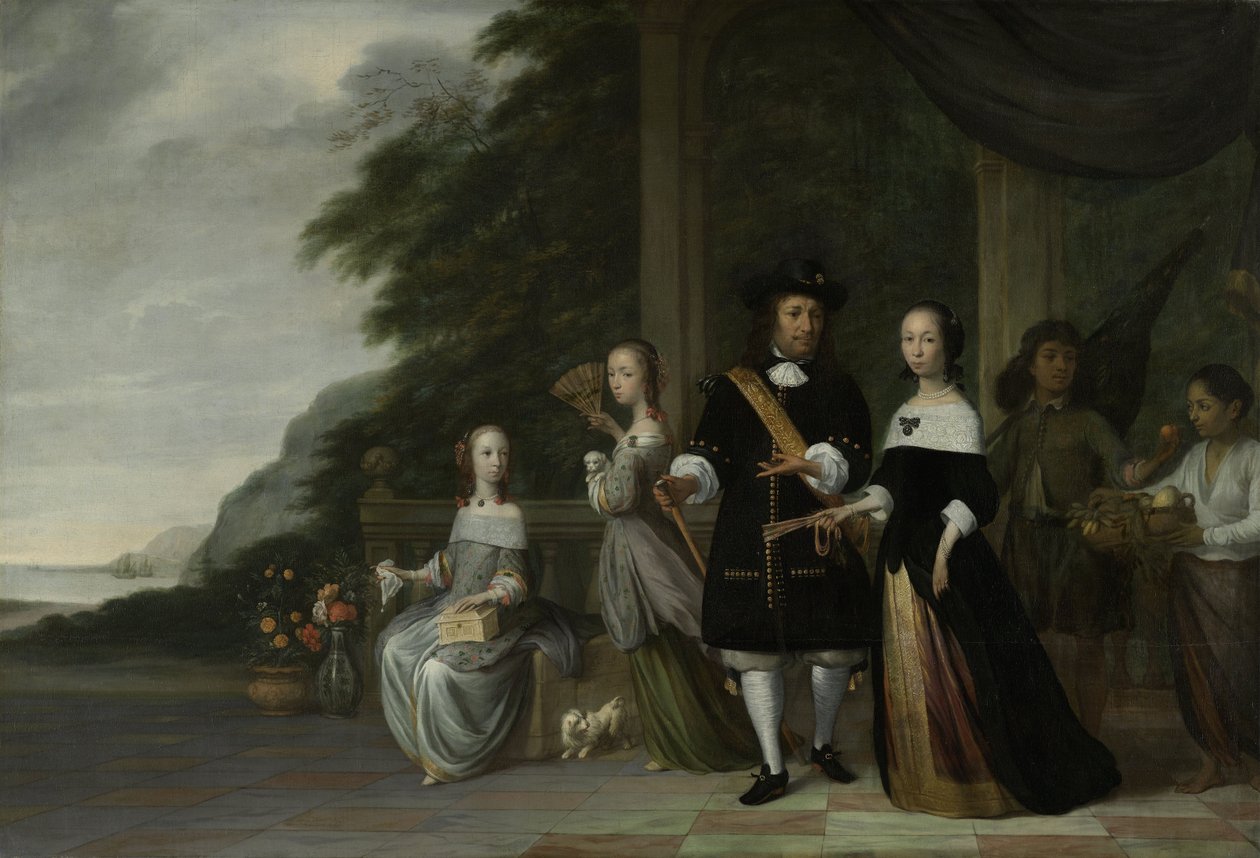Pieter Cnoll bataviai VOC főkereskedő és családja, 1665 alkotó: Jacob Coeman