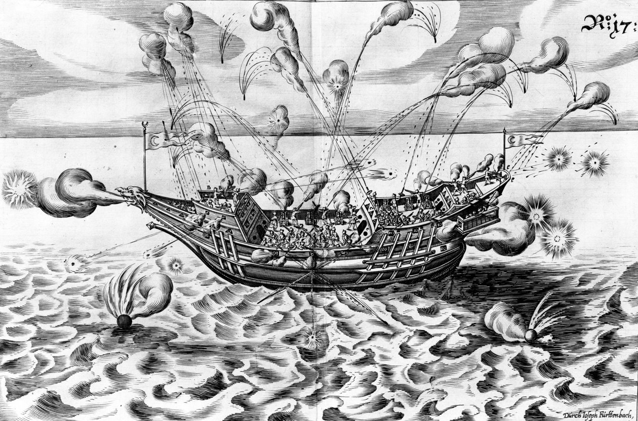Hadihajó, az 1629-ben megjelent „Architectura Martialis” illusztrációja alkotó: Jacob Custodis