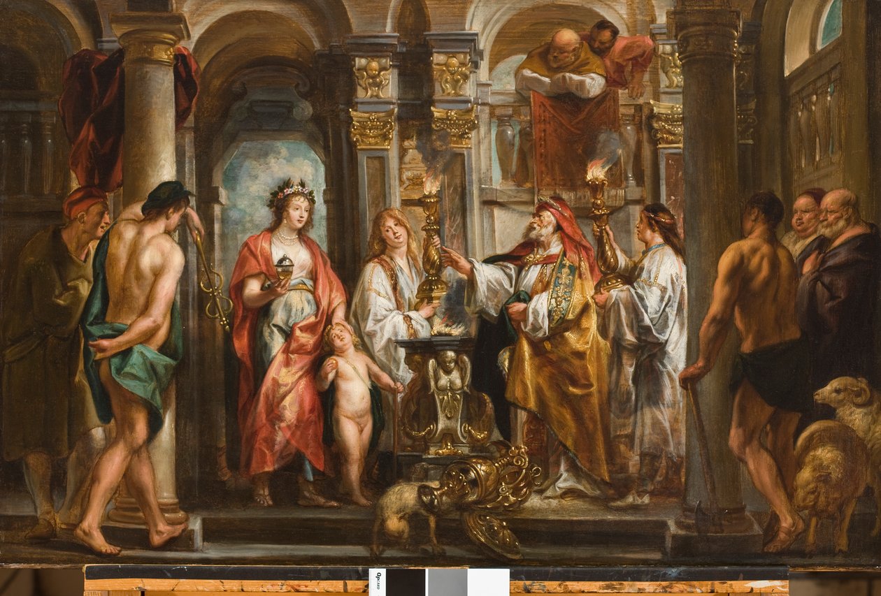 Egy jósda (Thetis és Achilles a jósda előtt) 1643 előtt (olaj, tábla, masonitra átültetve) alkotó: Jacob Jordaens
