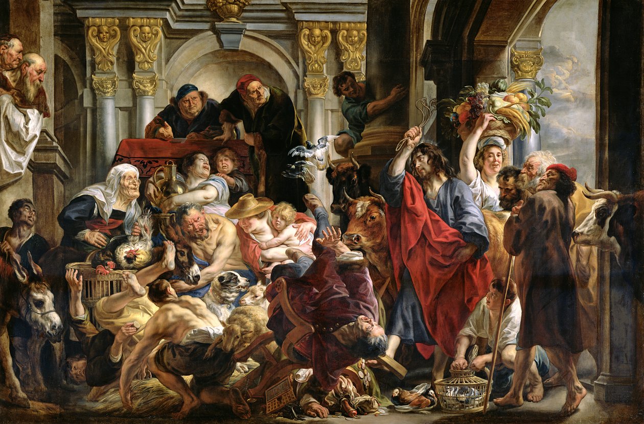 Krisztus kiűzi a kereskedőket a templomból alkotó: Jacob Jordaens