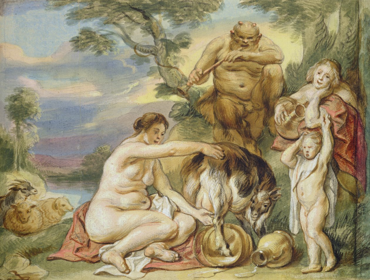 Jupiter mint gyermek (tinta és wc papíron) alkotó: Jacob Jordaens