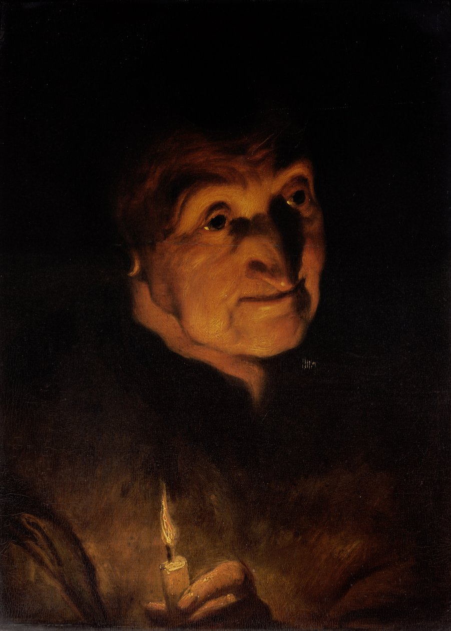 Tanulmány egy idős nőről, aki gyertyát tart alkotó: Jacob Jordaens