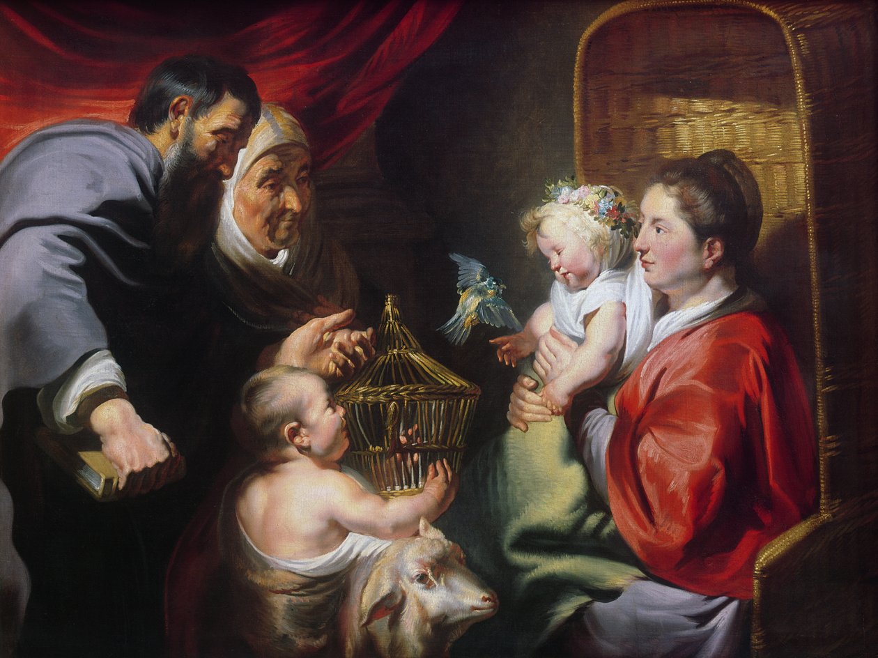 A Szűz és a Gyermek SS Zakariásszal, Erzsébettel és Keresztelő Jánossal, 1620 körül alkotó: Jacob Jordaens