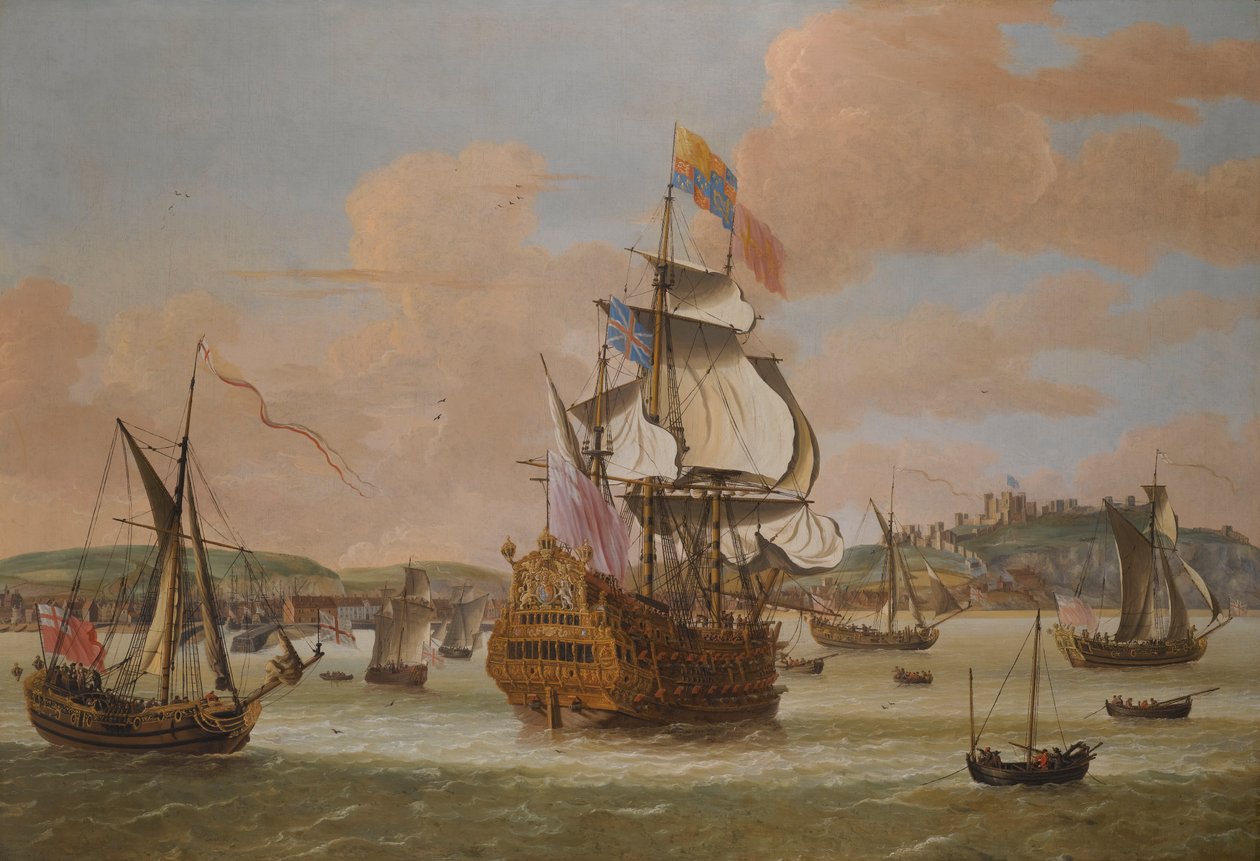 II. Károly és James, York hercege a H.M.S. fedélzetén Triumph, három doveri királyi jachttal alkotó: Jacob Knijff