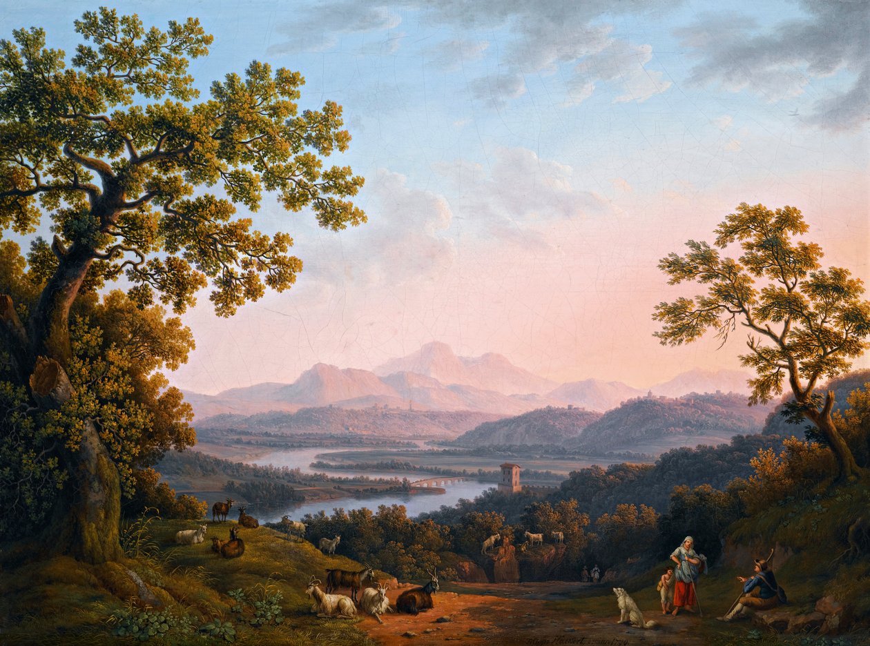 Kilátás a Tiberis-völgyre a Sabine-hegységekkel alkotó: Jacob Philipp Hackert