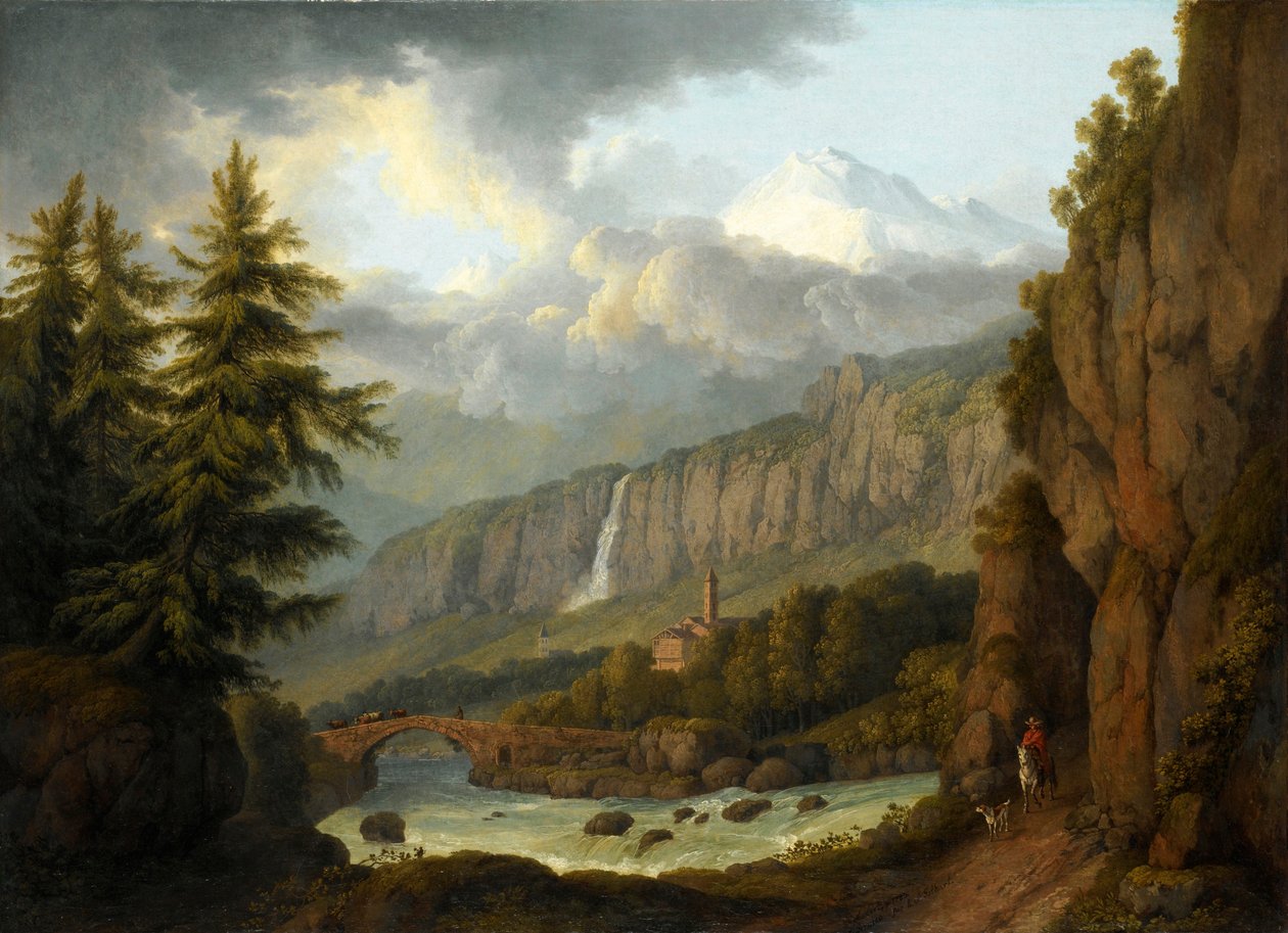 Giornico kilátása a St. Gotthard-hágóról alkotó: Jacob Philipp Hackert