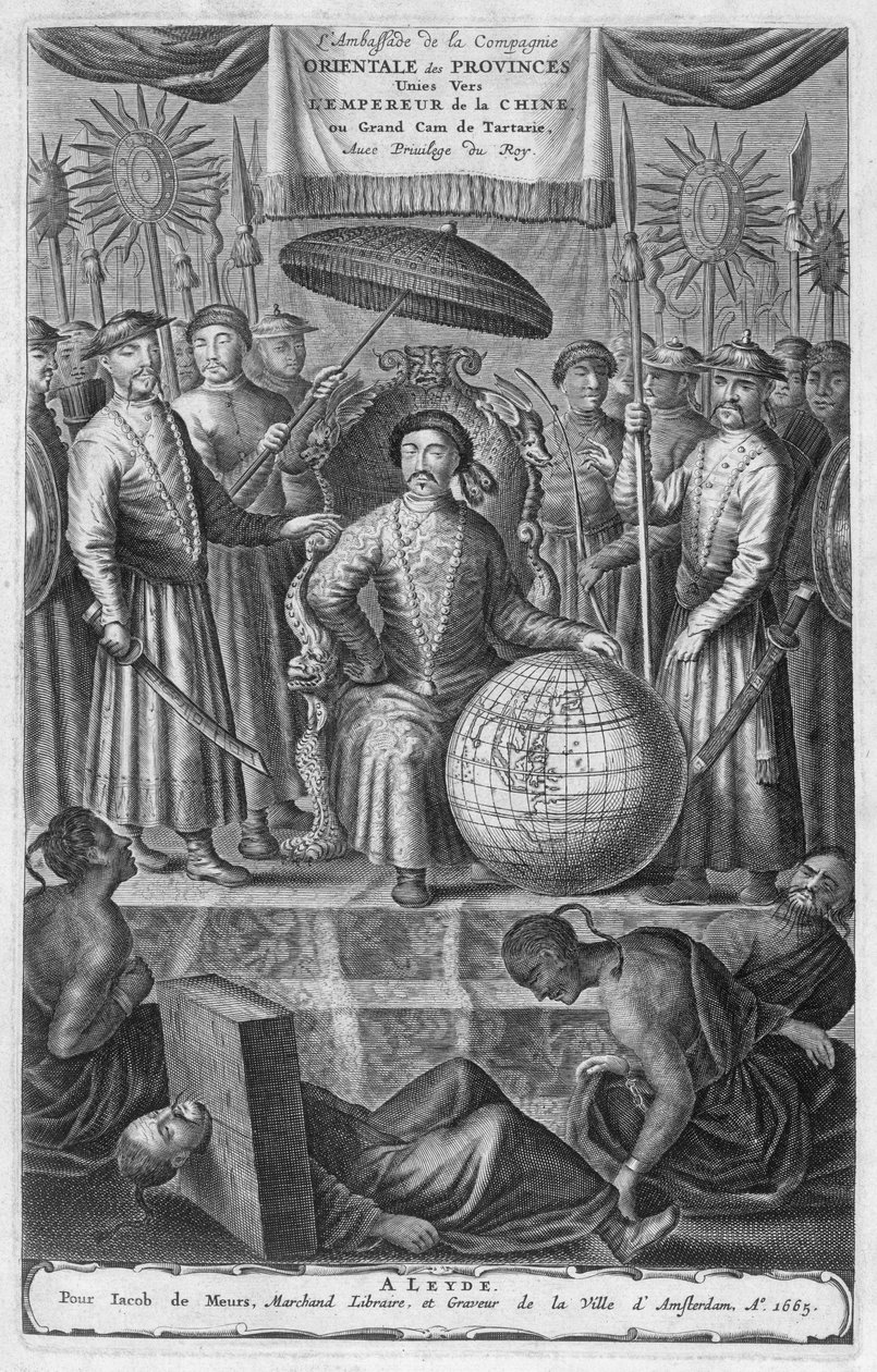 A kínai császár, egy holland kínai nagykövetség beszámolójának homlokzata, 1665 alkotó: Jacob van Meurs