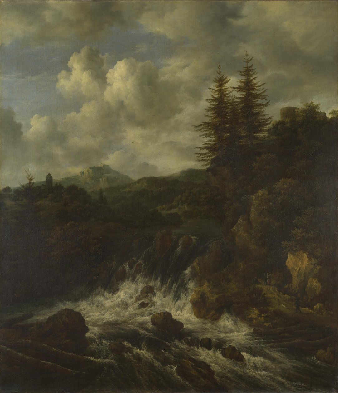 Tájkép egy vízeséssel és egy várral egy dombon alkotó: Jacob van Ruisdael