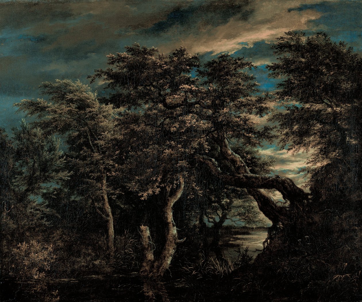 Egy mocsár az erdőben alkonyatkor alkotó: Jacob van Ruisdael