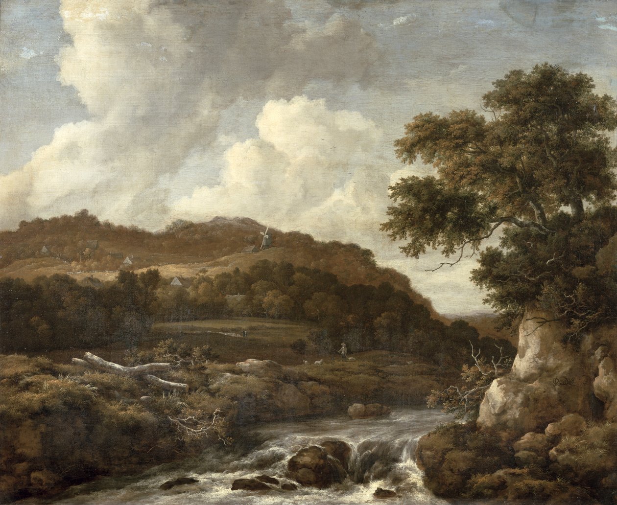 Hegyvidéki erdős táj egy torrenttel alkotó: Jacob van Ruisdael