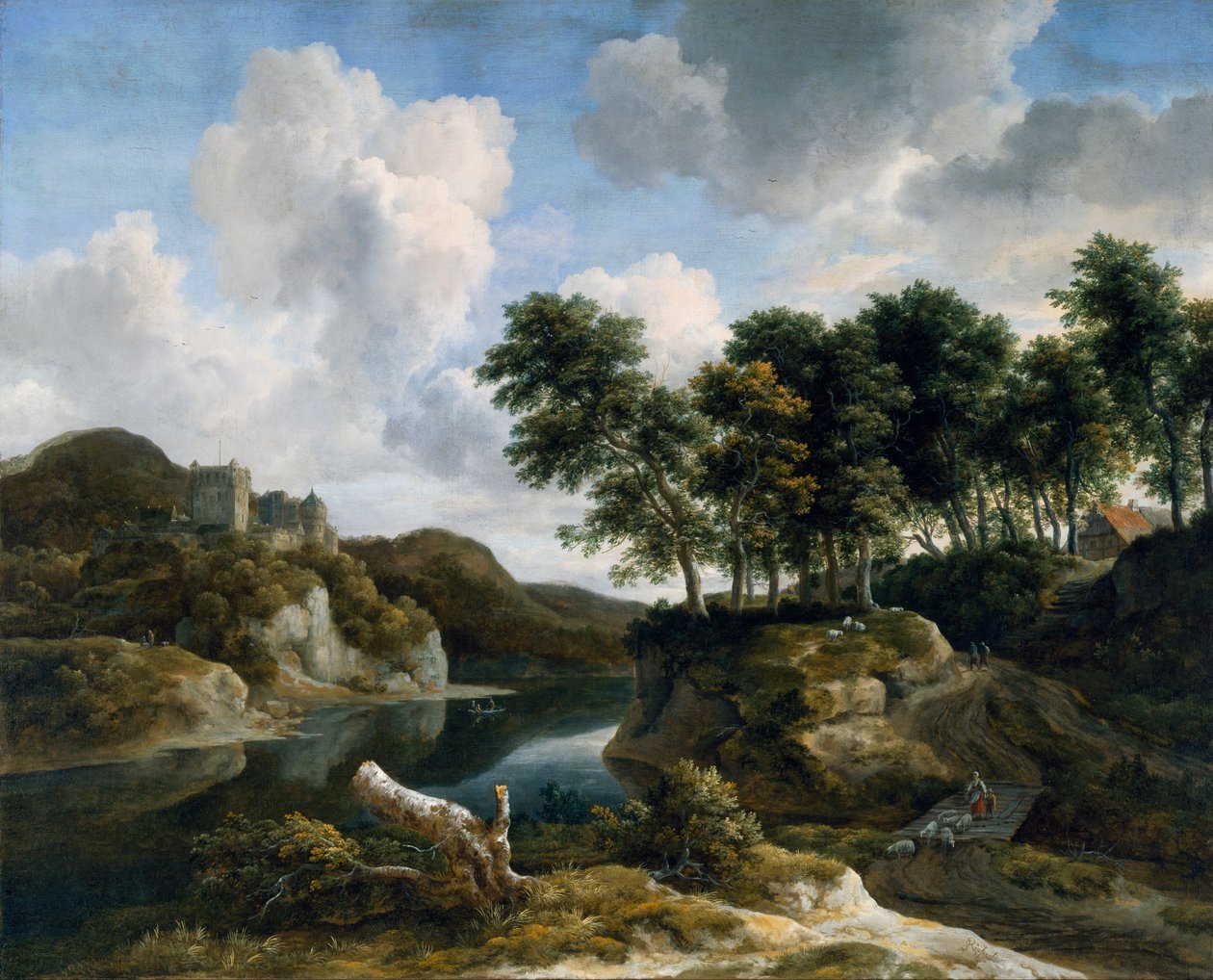 Folyami táj, kastély a magas sziklán alkotó: Jacob van Ruisdael