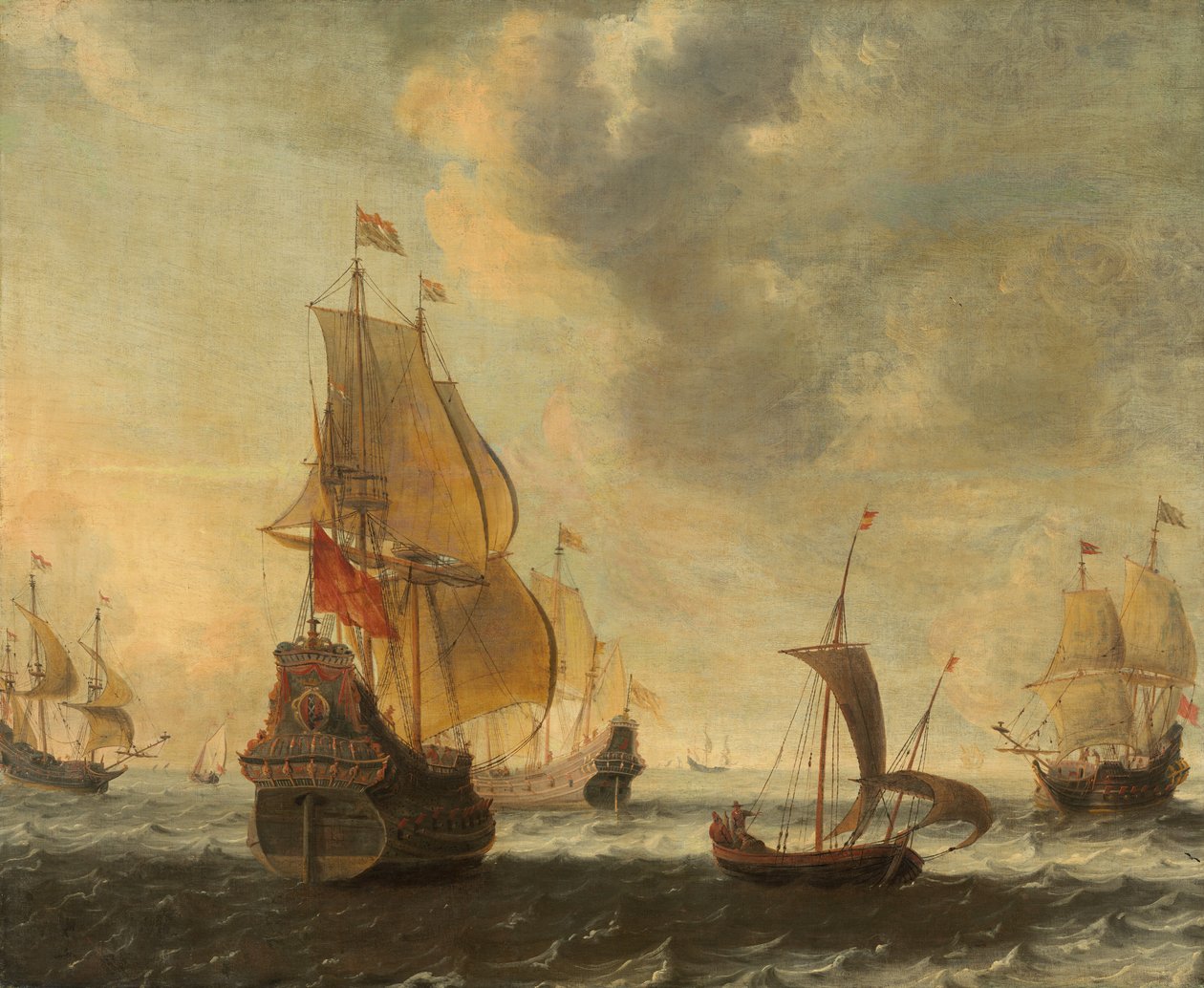 Dutch Ships in a Lively Breeze, probably 1650s.  alkotó: Jacob Adriaensz. Bellevois
