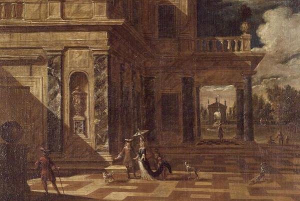 Építészeti capricci elegáns figurákkal alkotó: Jacob Balthasar Peeters