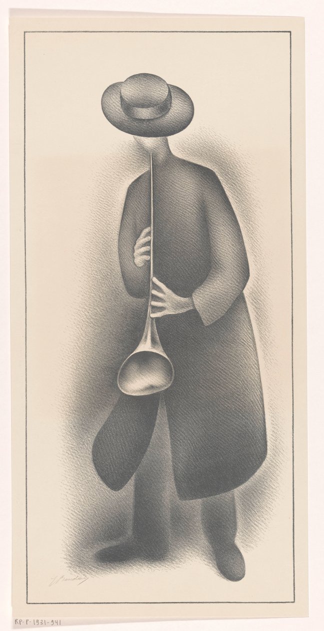 Utcai zenész fúvós hangszerrel alkotó: Jacob Bendien (signed by artist)