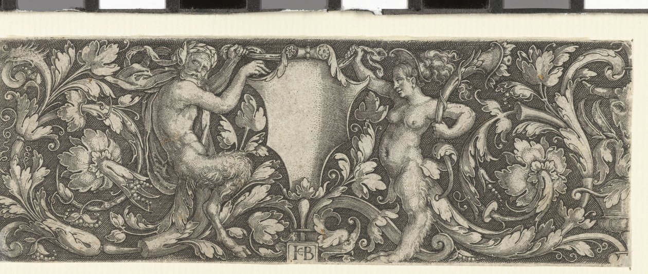 Fríz egy férfi és egy női szatír pajzsával alkotó: Jacob Binck (signed by artist)