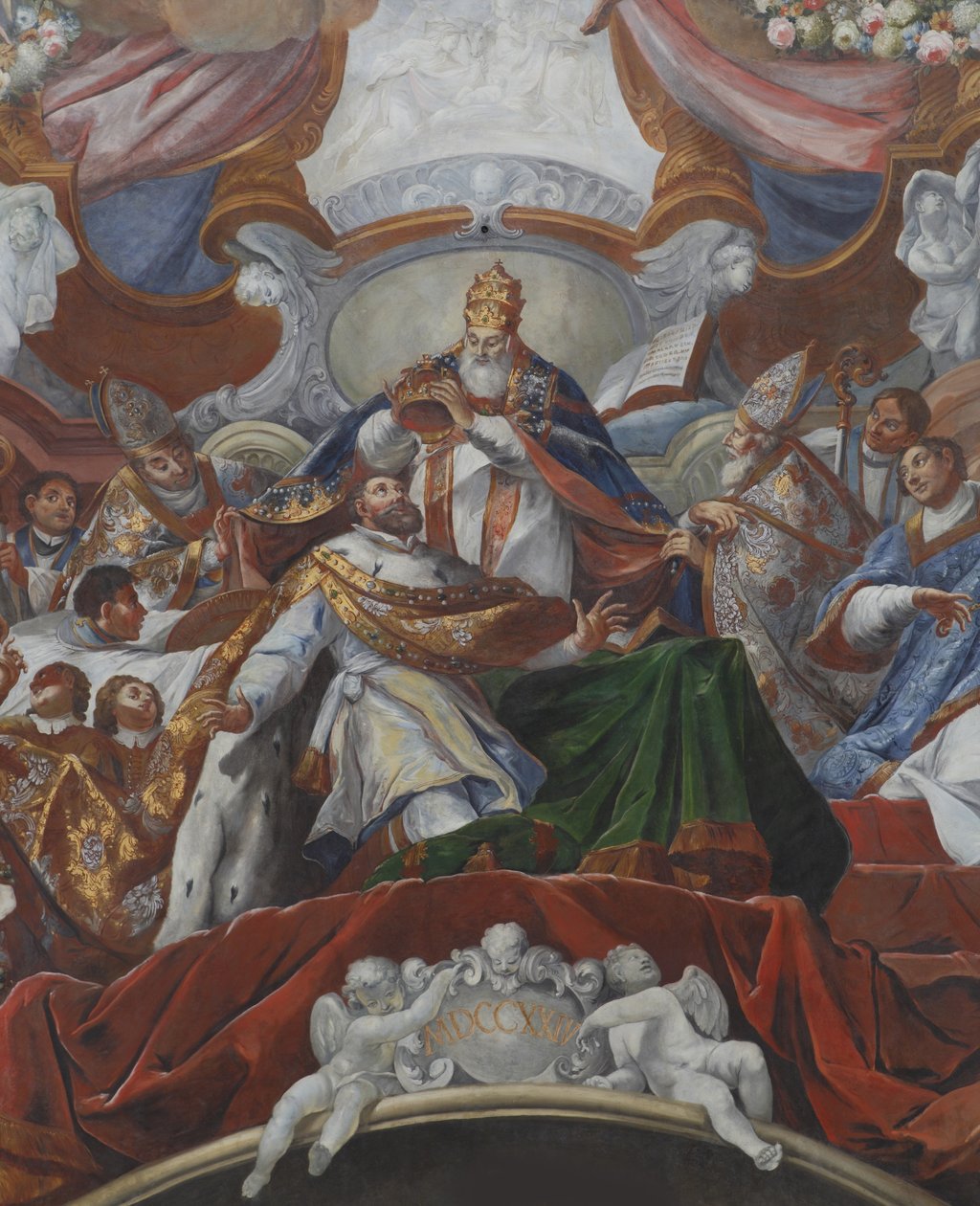 Nagy Károly császári koronázása III. Leó pápa által 800-ban, 1724-ben alkotó: Jacob Carl Stauder
