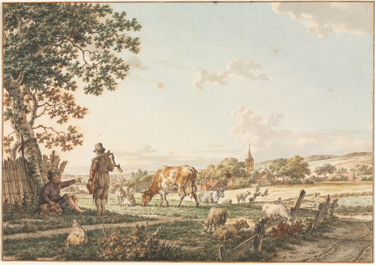 Pásztori táj faluval, 1799. alkotó: Jacob Cats