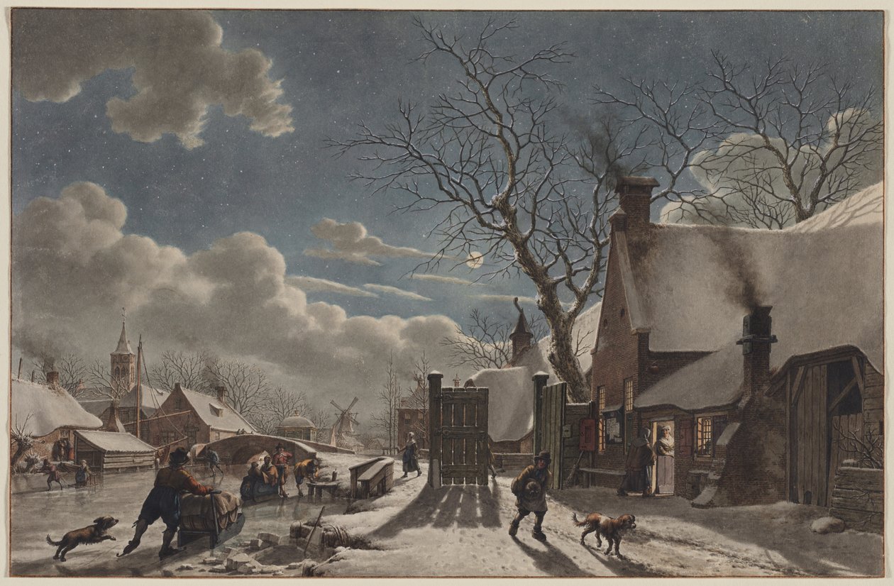 Téli éjszaka egy holland városban, 1797. alkotó: Jacob Cats