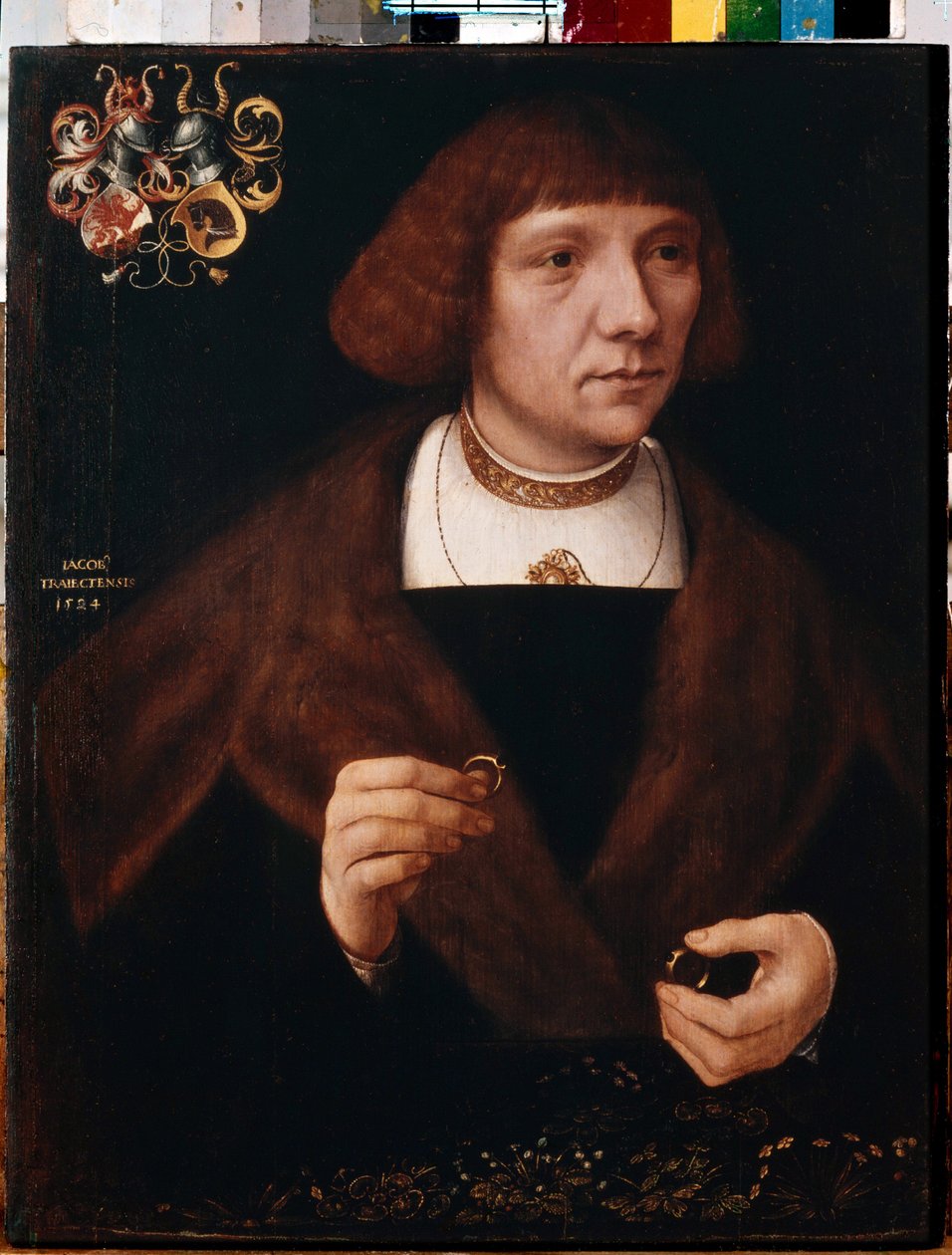 Gyűrűs férfi portréja. Férfi portré gyűrűkkel. Jacob van Utrecht festménye (kb. 1479-1525 után) alkotó: Jacob Claesz. von Utrecht