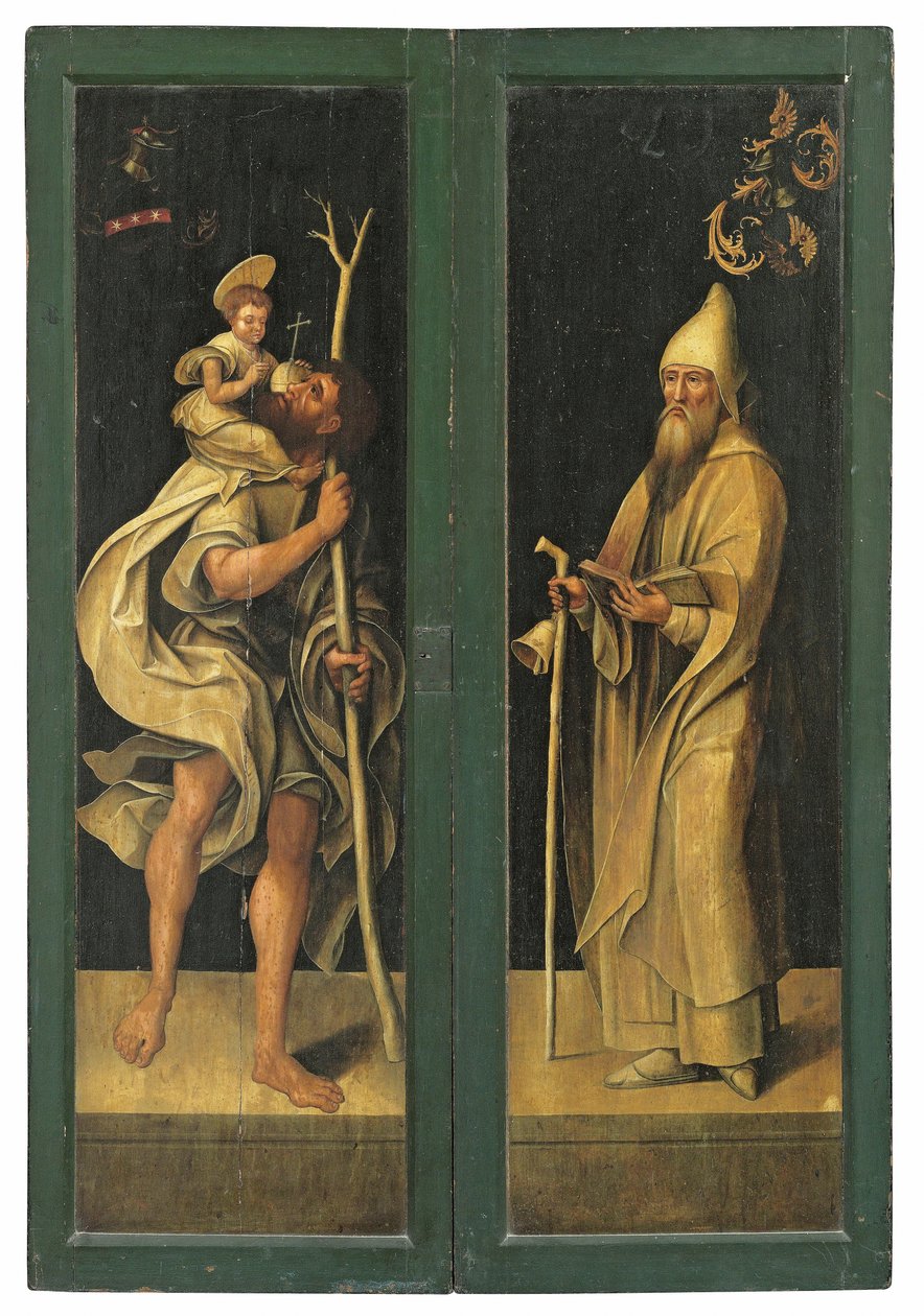 A Krisztus-gyermeket hordozó Szent Kristóf és Szent Antal apát, egy oltárkép külső arcai alkotó: Jacob Claesz. von Utrecht