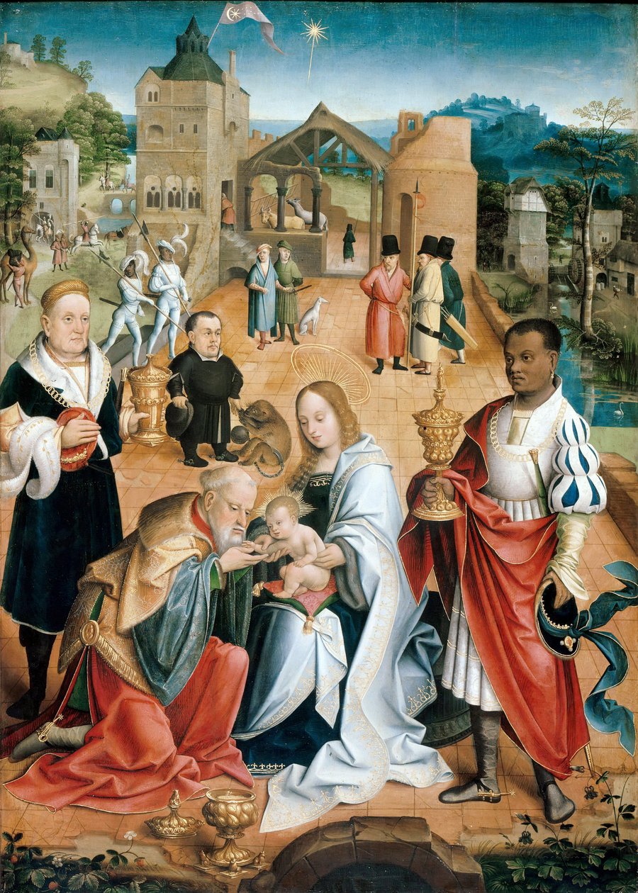 A mágusok imádása (a triptichon központi táblája) - Peinture de Jacob Claesz. van Utrecht (kb. 1480-kb. 1530) alkotó: Jacob Claesz. von Utrecht