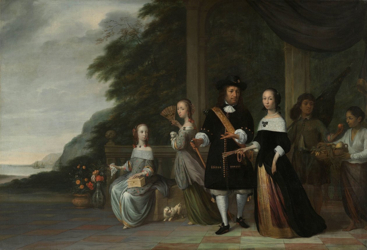 Pieter Cnoll, Cornelia van Nijenrode, lányaik és két rabszolga Pieter Cnoll és Cornelia van Nijenrode, két lányuk Catharina és Hester, a rabszolga Surapati és egy rabszolganő alkotó: Jacob Coeman