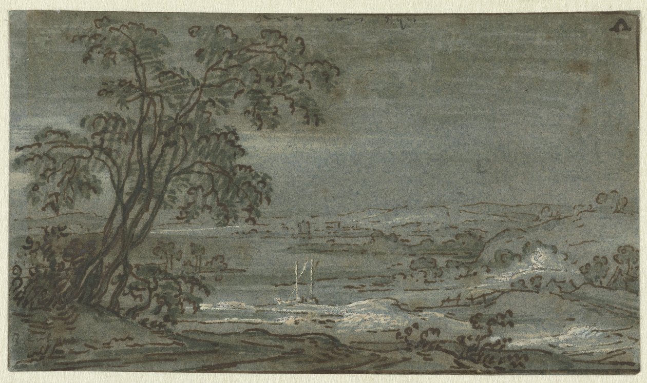 Dombos táj folyókanyarral Aen den Rijn (cím a tárgyon) alkotó: Jacob Colijn