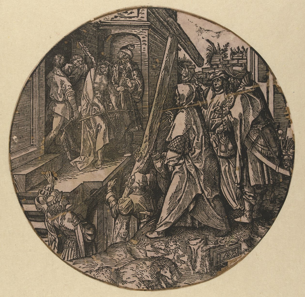 Pilátus Krisztust mutatja meg a népnek (Ecce Homo) The Round Passion (sorozat címe) alkotó: Jacob Cornelisz van Oostsanen