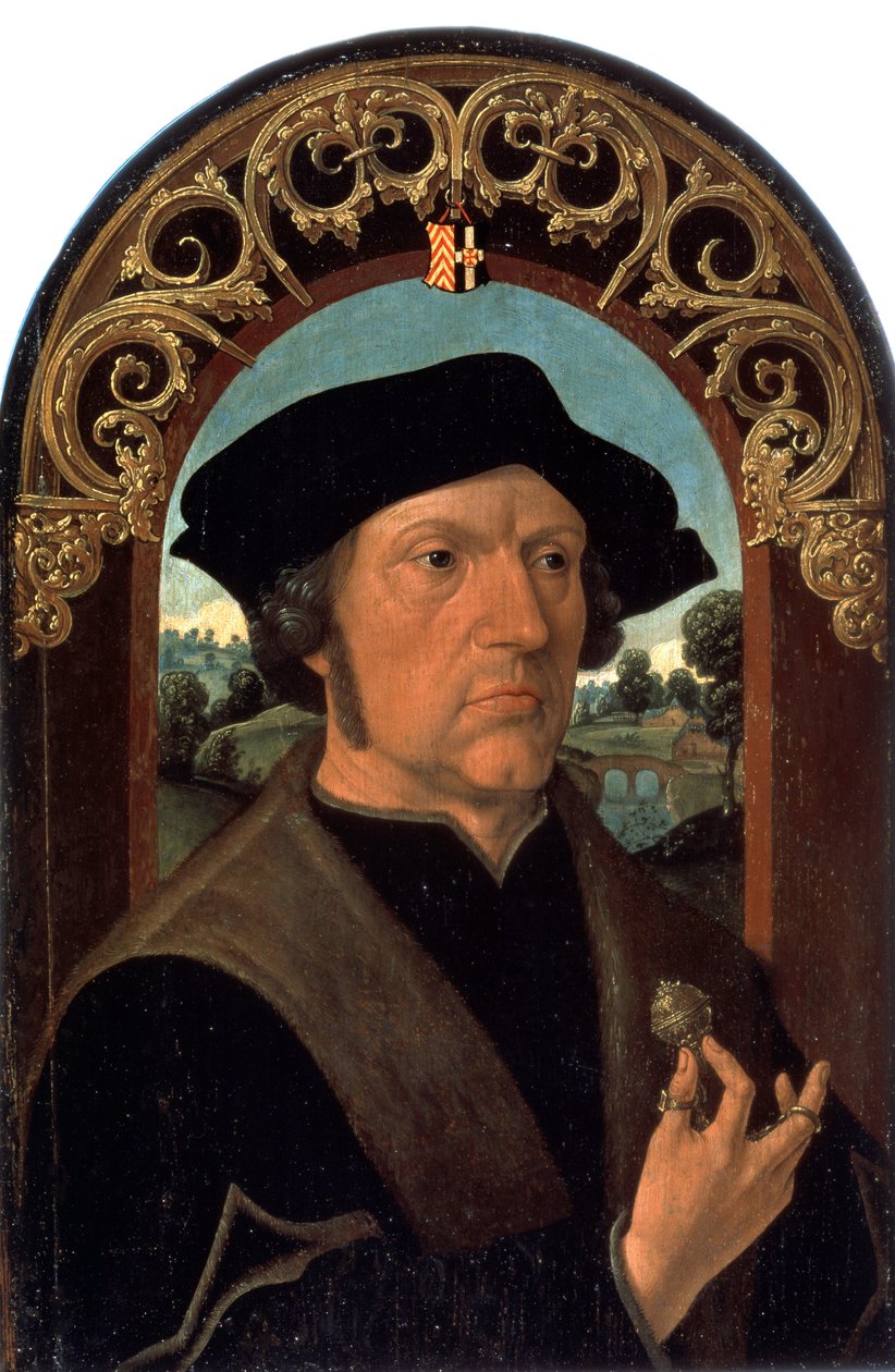 ""Férfi portréja"" (Férfi portréja) A holland burzsoázia egyik emberének portréja, kezében ezüst ékszert tart. Jacob Cornelisz van Oostsanen festménye (1470 körül - 1533 körül) Szentpétervári Ermitázs Múzeum alkotó: Jacob Cornelisz van Oostsanen