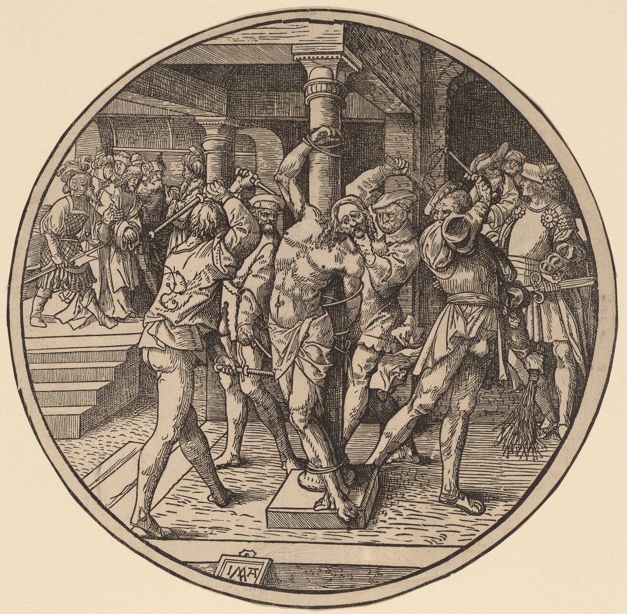 Krisztus megkorbácsolása és Krisztus Pilátus előtt alkotó: Jacob Cornelisz van Oostsanen