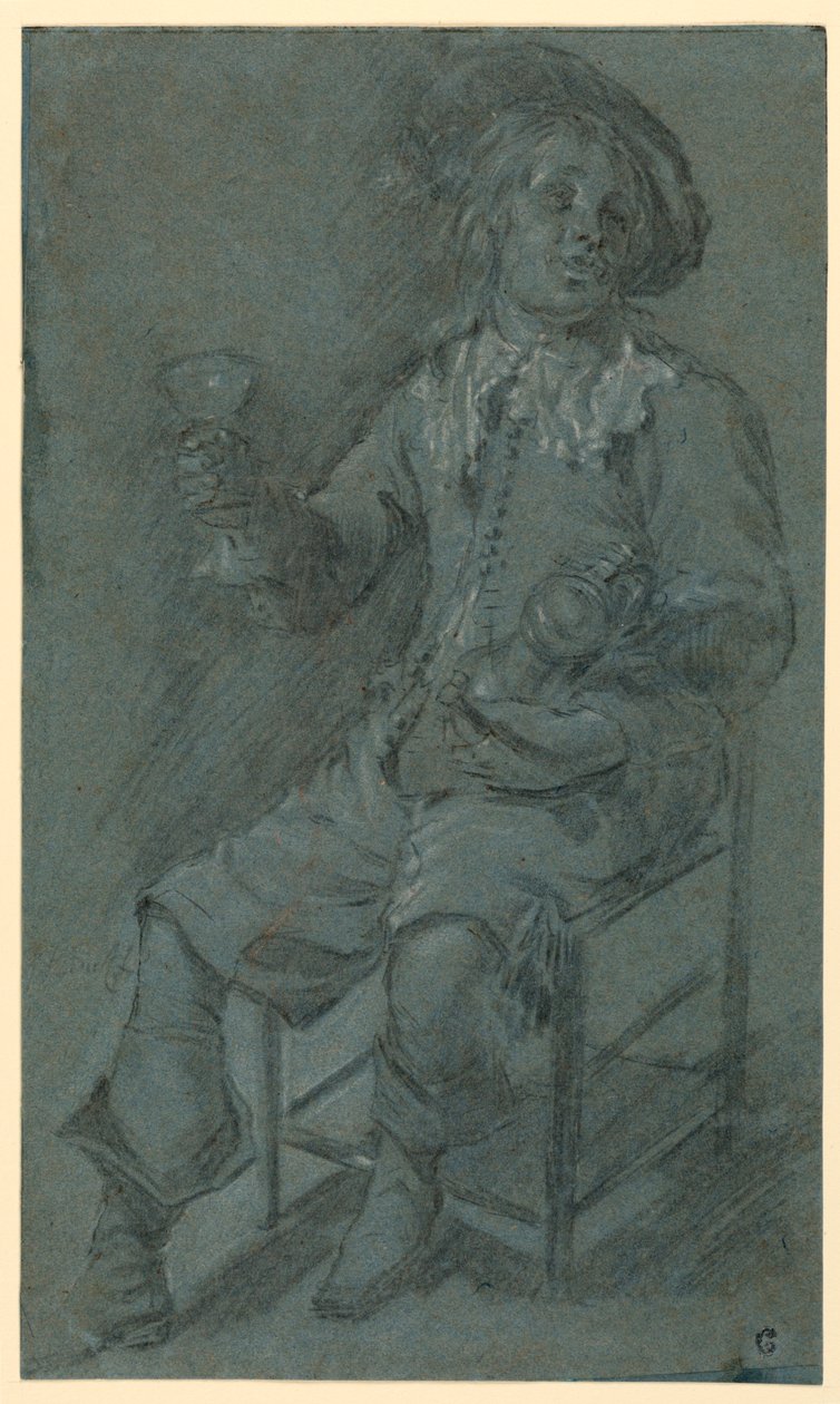 Rajz, Ülő lovász borospohárral, 1650-60 alkotó: Jacob Duck