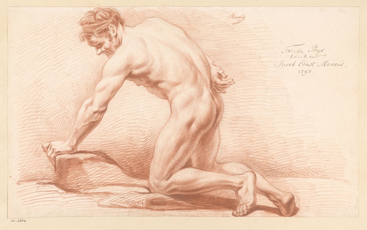 Térdelő férfi akt, oldalnézetben (2. díj 1797) alkotó: Jacob Ernst Marcus
