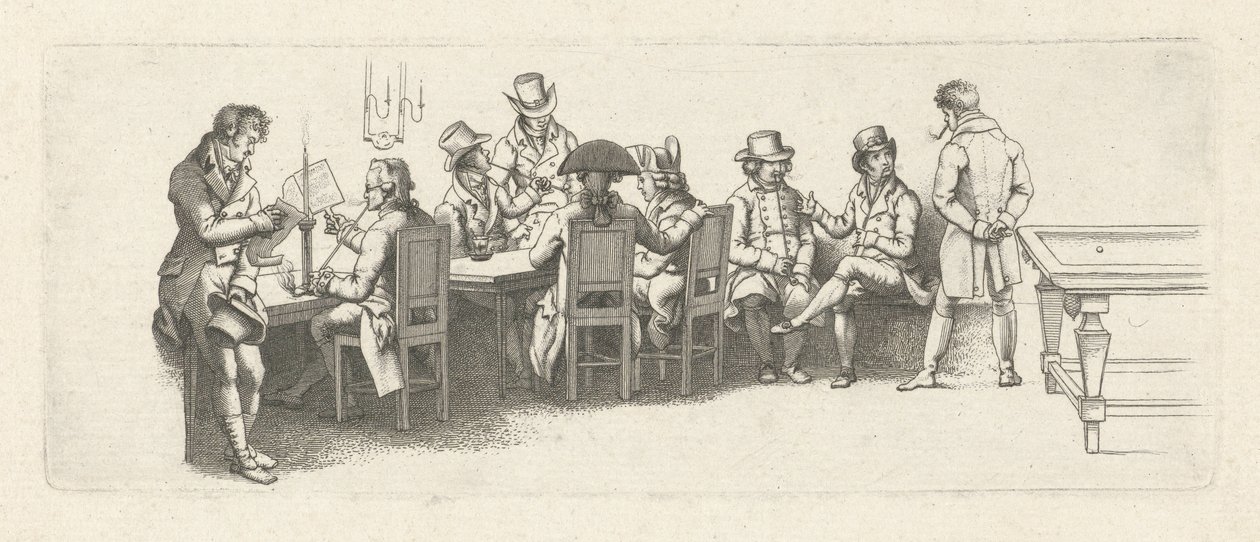 Férfiak egy kávéházban biliárdasztallal Tanulmánynyomtatási munka / Etűdek gravées (sorozat címe) alkotó: Jacob Ernst Marcus