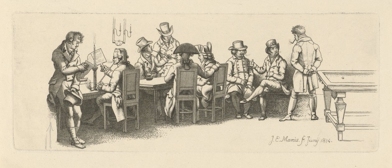 Férfiak egy kávéházban biliárdszobával, 1814 alkotó: Jacob Ernst Marcus
