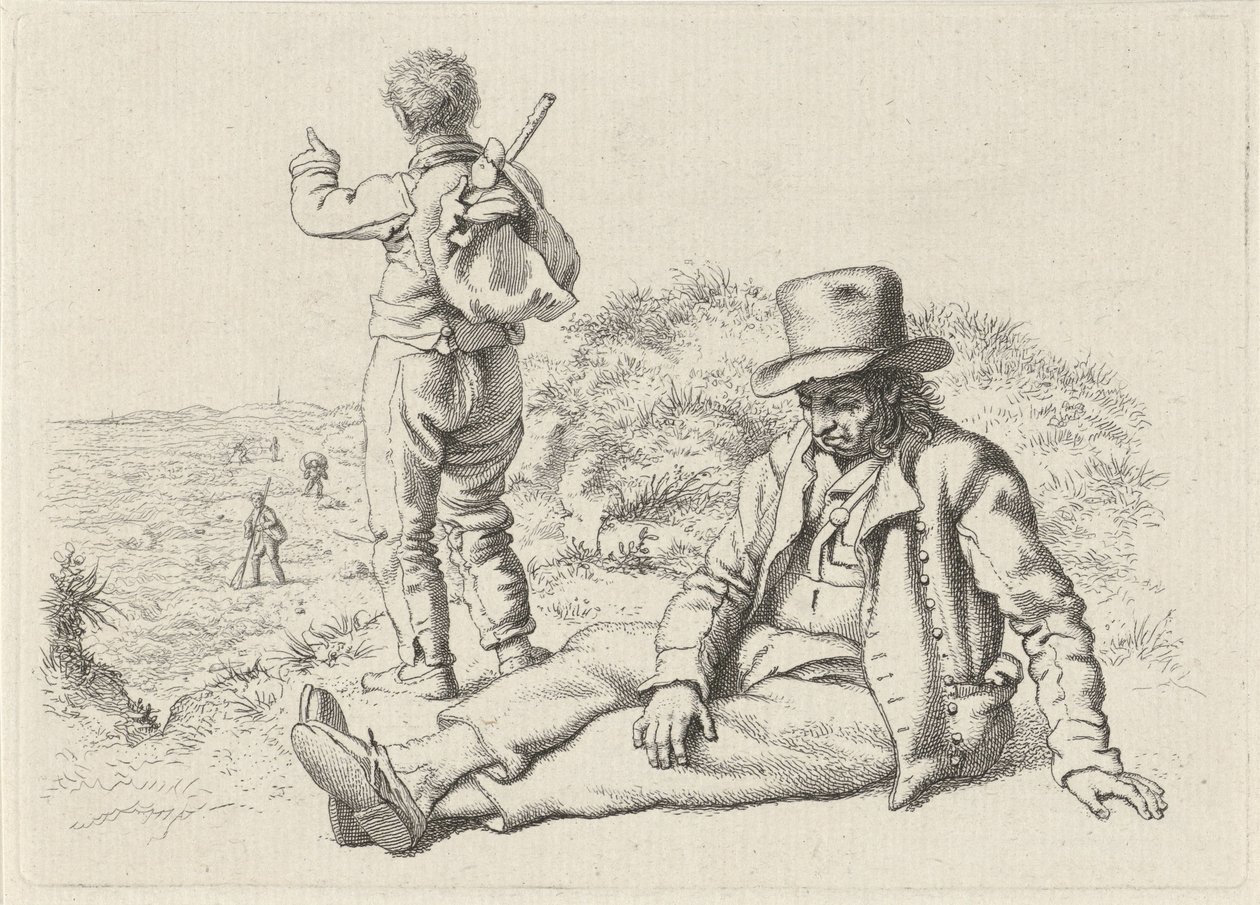 Ülő és álló férfi a tengerparton Tanulmánynyomatok / Etudes gravées (sorozat címe) alkotó: Jacob Ernst Marcus