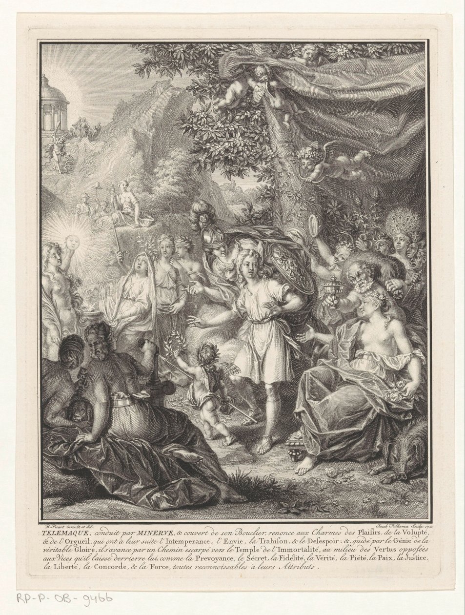 Allegorikus ábrázolás Telemachusszal és Minervával Címlap ehhez: François de Fénelon, Les avatures de Telemaque, 1734 alkotó: Jacob Folkema