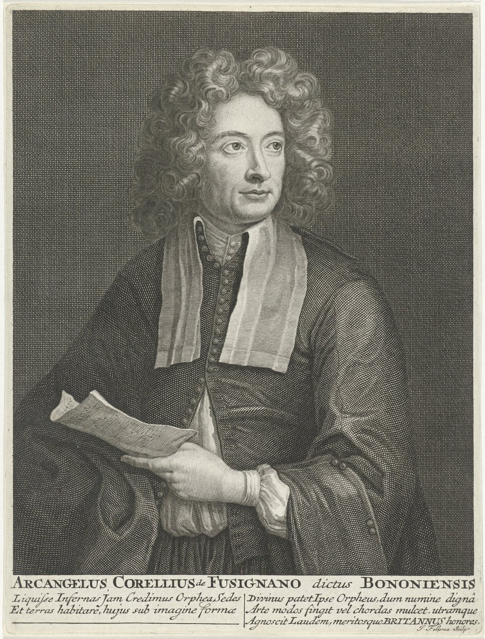 Arcangelo Corelli zeneszerző és hegedűművész portréja alkotó: Jacob Folkema