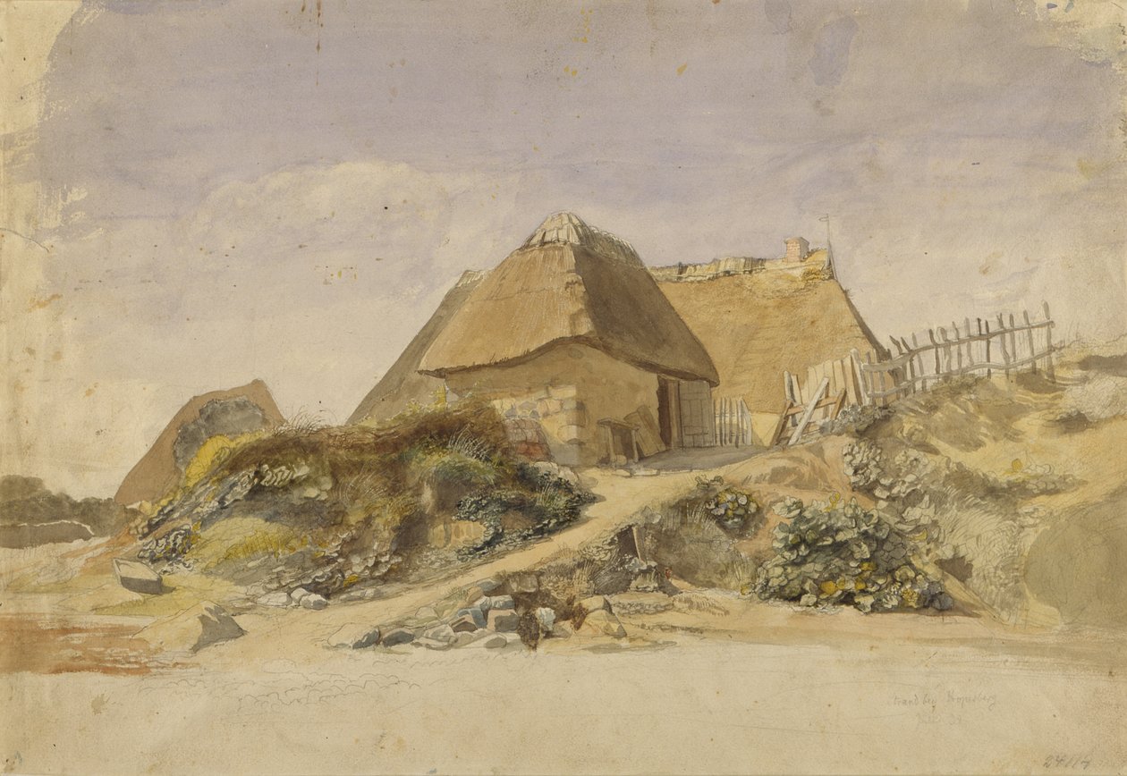 Halászházak a Hopes Berg strandon, 1834 (ceruza és WC papíron) alkotó: Jacob Gensler